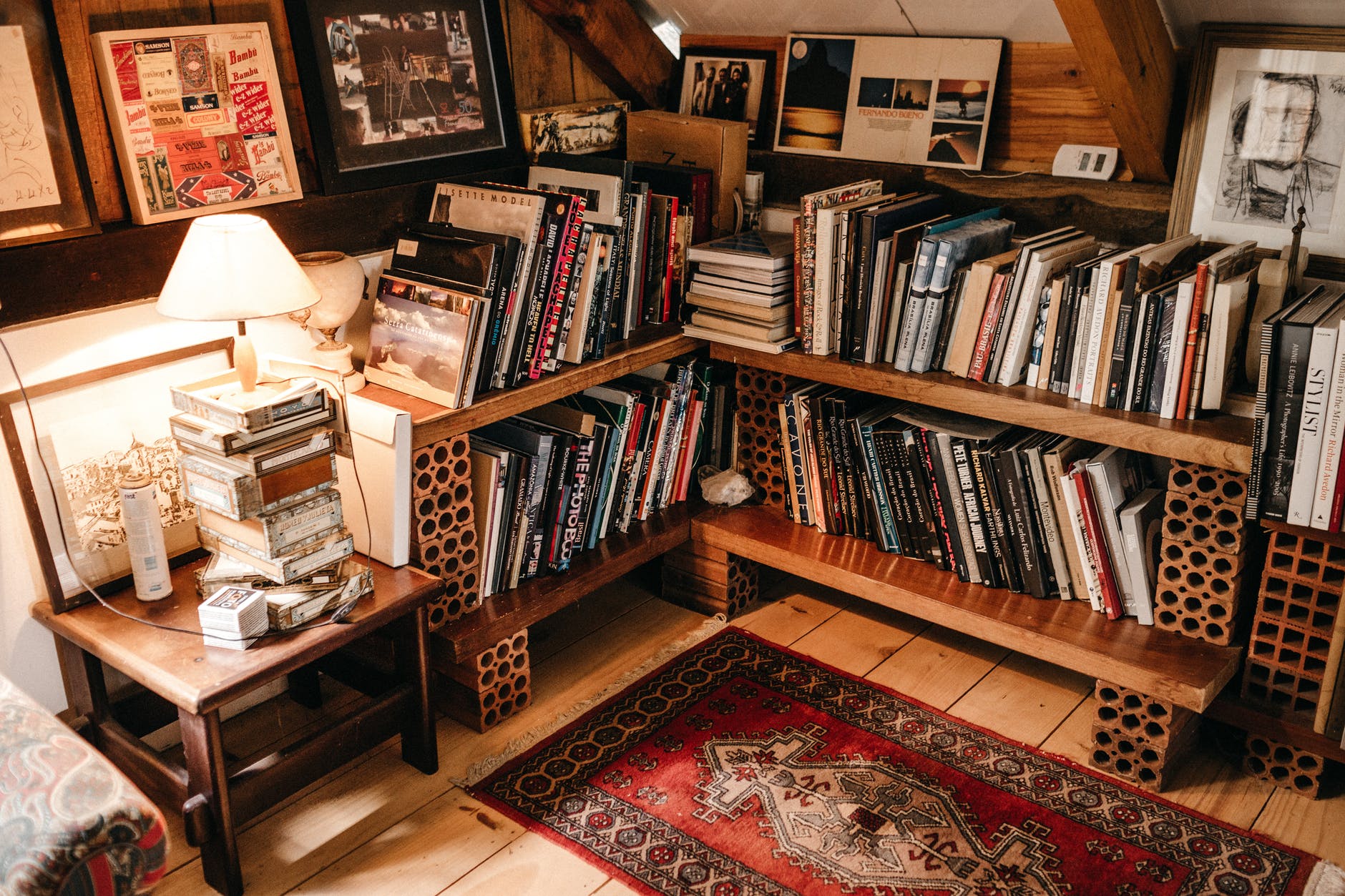Books on a wooden shelf