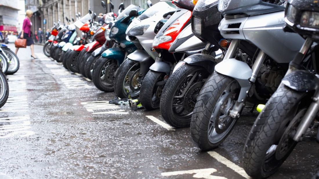 Motorbikes parked in a street
