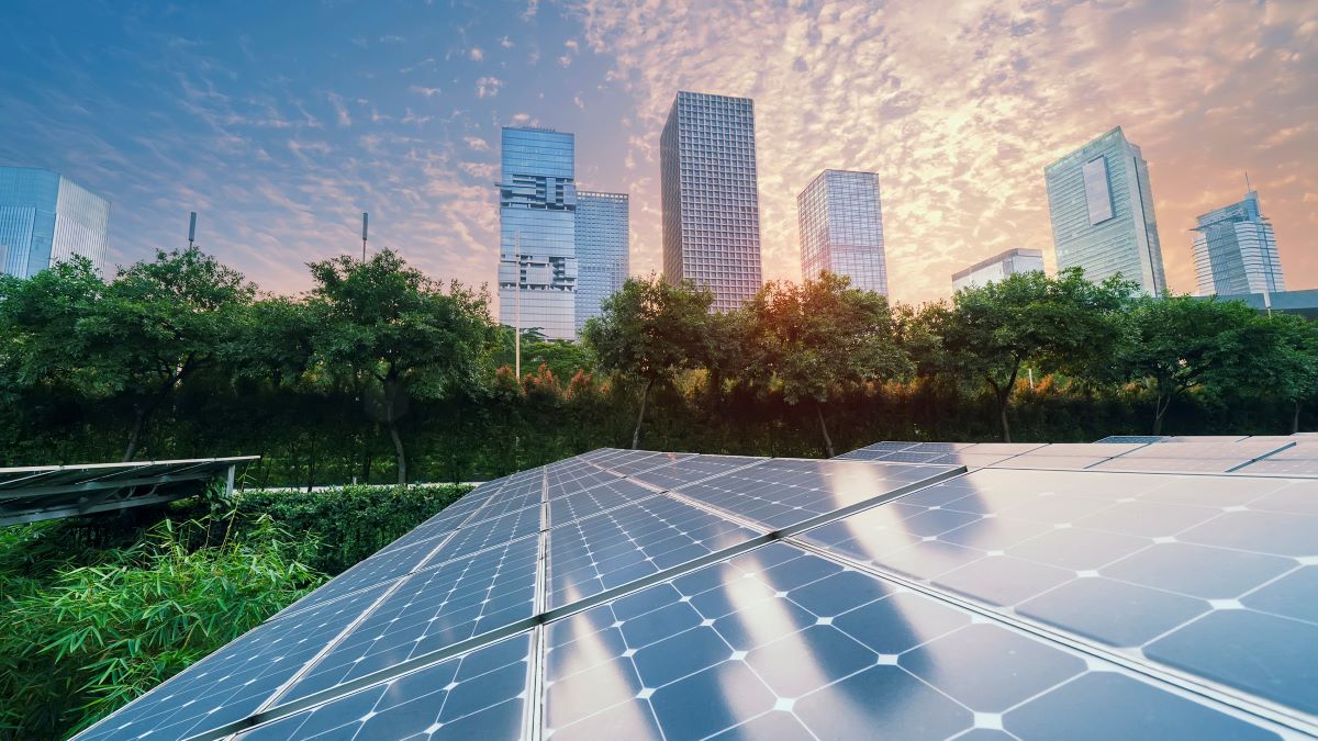 Solar panels in a city