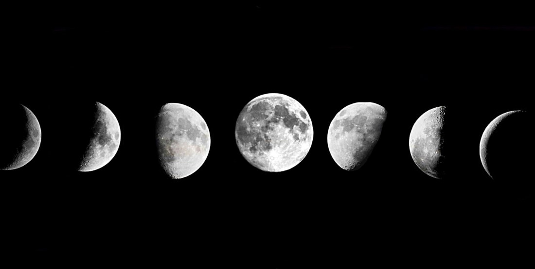 A photo of various phases of the moon